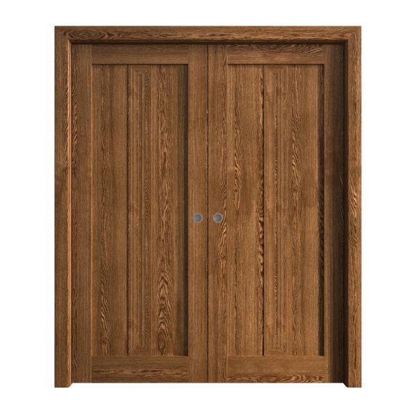 Sliding French Double Pocket Doors 56 x 80 inches | Ego 5006 Cognac Oak | Kit Rail Hardware | Solid Wood Interior Bedroom Modern Doors