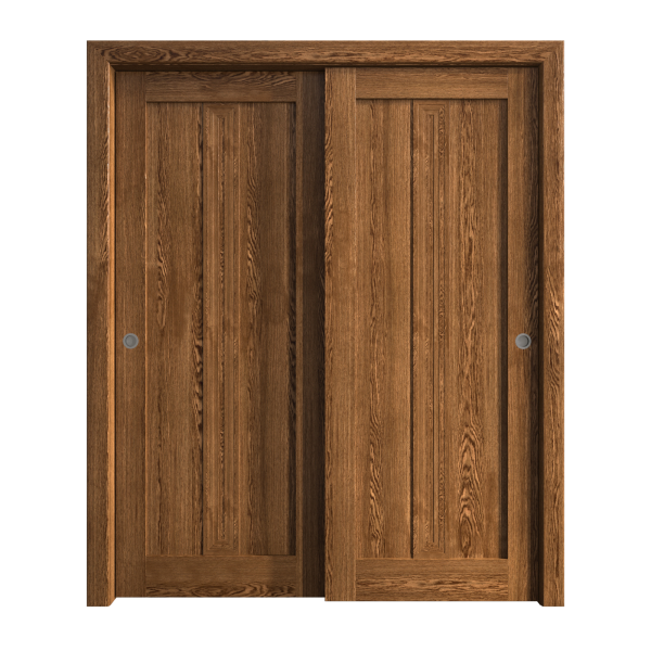 Sliding Closet Bypass Doors 72 x 84 inches | Ego 5006 Cognac Oak | Rails Hardware Set | Wood Solid Bedroom Wardrobe Doors