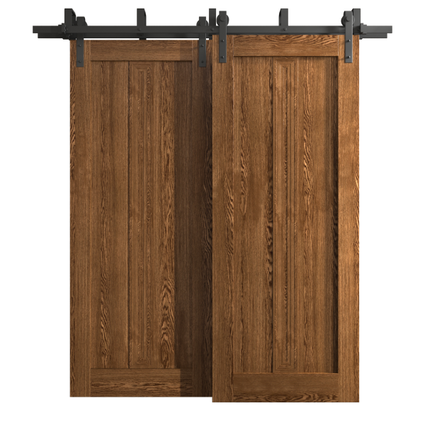 Sliding Closet Barn Bypass Doors 36 x 80 inches | Ego 5006 Cognac Oak | Modern 6.6ft Rails Hardware Set | Wood Solid Bedroom Wardrobe Doors