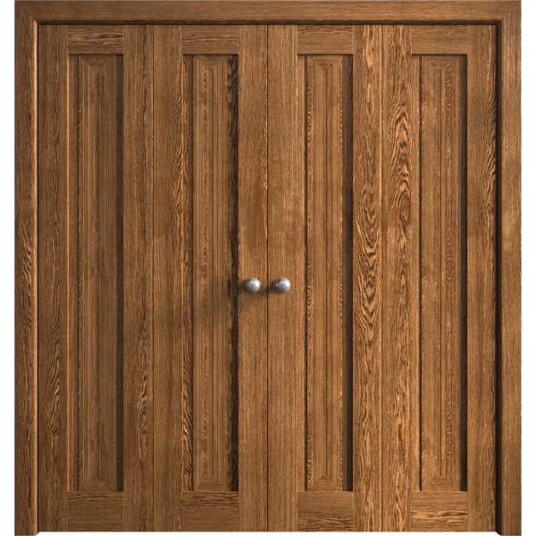 Sliding Closet Double Bi-fold Doors 72 x 80 inches | Ego 5006 Cognac Oak | Sturdy Tracks Moldings Trims Hardware Set | Wood Solid Bedroom Wardrobe Doors