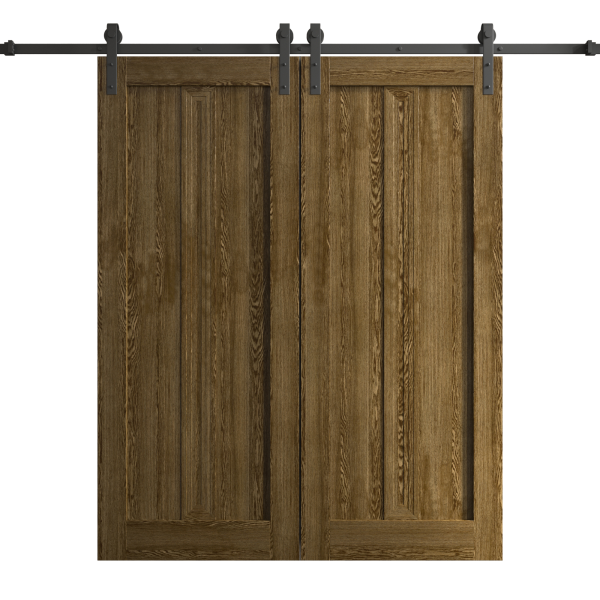 Modern Double Barn Door 36 x 84 inches | Ego 5006 Marble Oak | 13FT Rail Track Set | Solid Panel Interior Doors