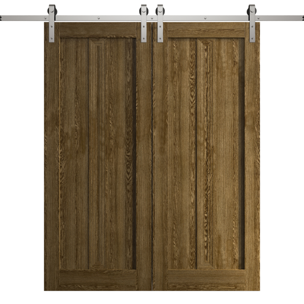 Modern Double Barn Door 36 x 80 inches | Ego 5006 Marble Oak | 13FT Silver Rail Track Set | Solid Panel Interior Doors