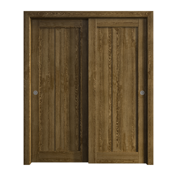 Sliding Closet Bypass Doors 36 x 80 inches | Ego 5006 Marble Oak | Rails Hardware Set | Wood Solid Bedroom Wardrobe Doors