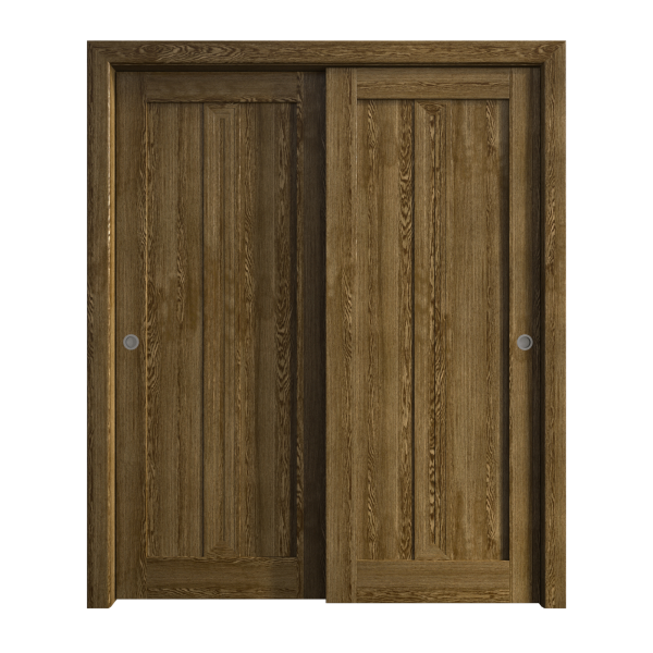 Sliding Closet Bypass Doors 72 x 96 inches | Ego 5006 Marble Oak | Rails Hardware Set | Wood Solid Bedroom Wardrobe Doors