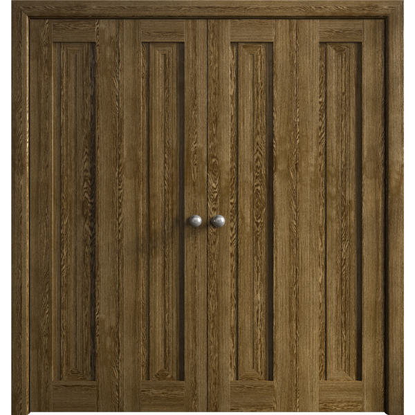 Sliding Closet Double Bi-fold Doors 72 x 80 inches | Ego 5006 Marble Oak | Sturdy Tracks Moldings Trims Hardware Set | Wood Solid Bedroom Wardrobe Doors