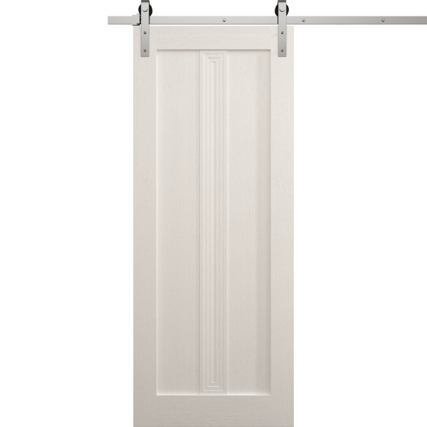 Modern Barn Door 18 x 80 inches | Ego 5006 Painted White Oak | 6.6FT Silver Rail Track Heavy Hardware Set | Solid Panel Interior Doors