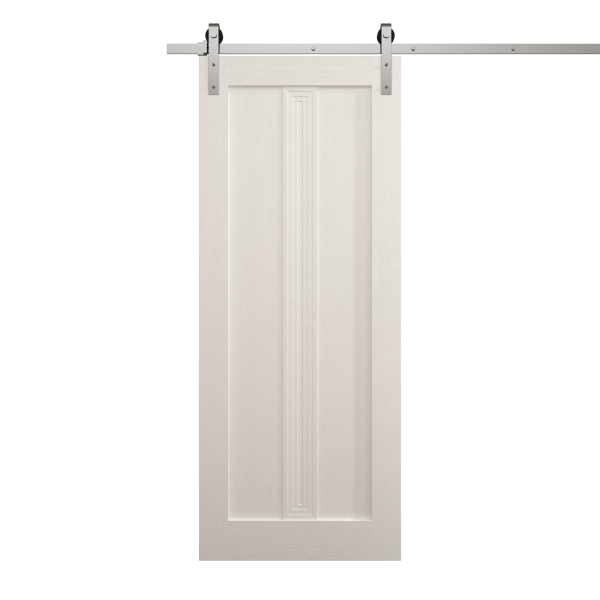 Modern Barn Door 18 x 80 inches | Ego 5006 Painted White Oak | 6.6FT Silver Rail Track Heavy Hardware Set | Solid Panel Interior Doors