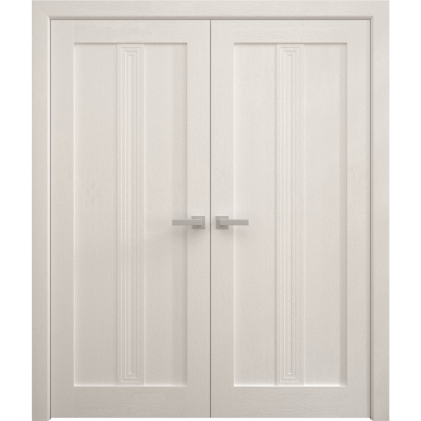 Interior Solid French Double Doors 36 x 80 inches | Ego 5006 Painted White Oak | Wood Interior Solid Panel Frame | Closet Bedroom Modern Doors
