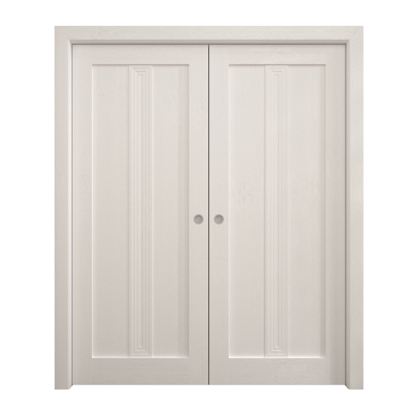 Sliding French Double Pocket Doors 36 x 80 inches | Ego 5006 Painted White Oak | Kit Rail Hardware | Solid Wood Interior Bedroom Modern Doors
