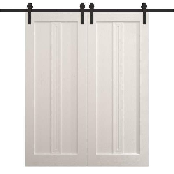 Modern Double Barn Door 36 x 80 inches | Ego 5006 Painted White Oak | 13FT Rail Track Set | Solid Panel Interior Doors