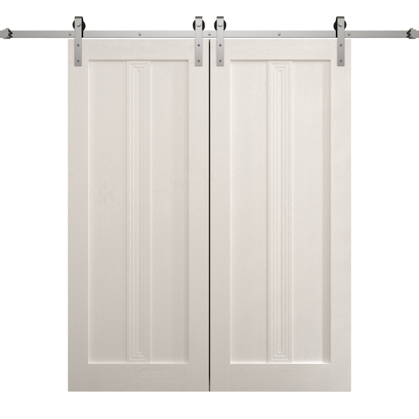 Modern Double Barn Door 36 x 80 inches | Ego 5006 Painted White Oak | 13FT Silver Rail Track Set | Solid Panel Interior Doors
