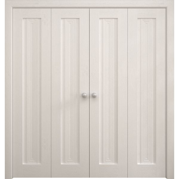 Sliding Closet Double Bi-fold Doors 72 x 80 inches | Ego 5006 Painted White Oak | Sturdy Tracks Moldings Trims Hardware Set | Wood Solid Bedroom Wardrobe Doors