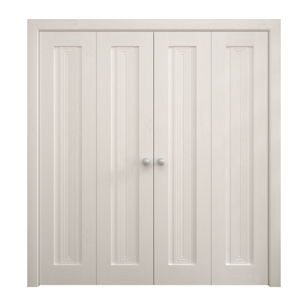Sliding Closet Double Bi-fold Doors 72 x 80 inches | Ego 5006 Painted White Oak | Sturdy Tracks Moldings Trims Hardware Set | Wood Solid Bedroom Wardrobe Doors