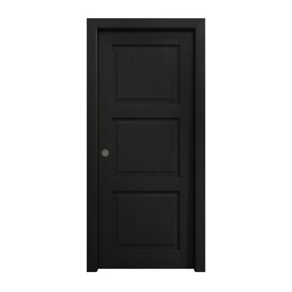 Sliding Pocket Door 18 x 84 inches | Ego 5010 Painted Black Oak | Kit Rail Hardware | Solid Wood Interior Bedroom Modern Doors