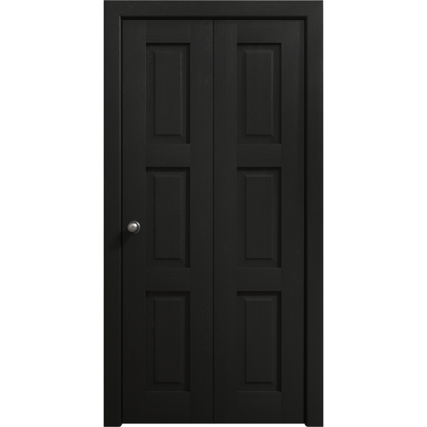 Sliding Closet Bi-fold Doors 36 x 80 inches | Ego 5010 Painted Black Oak | Sturdy Tracks Moldings Trims Hardware Set | Wood Solid Bedroom Wardrobe Doors