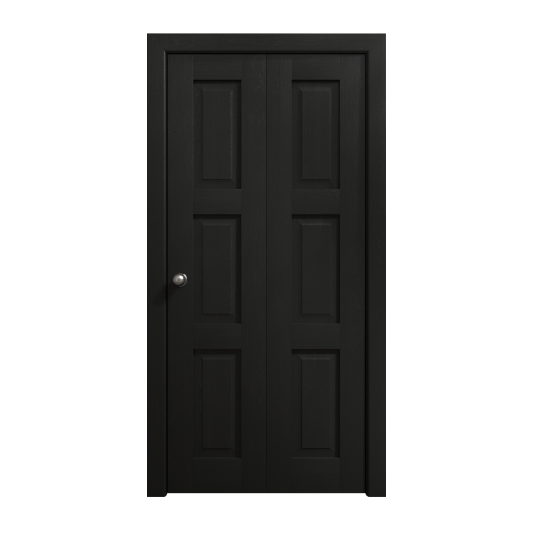 Sliding Closet Bi-fold Doors 36 x 80 inches | Ego 5010 Painted Black Oak | Sturdy Tracks Moldings Trims Hardware Set | Wood Solid Bedroom Wardrobe Doors