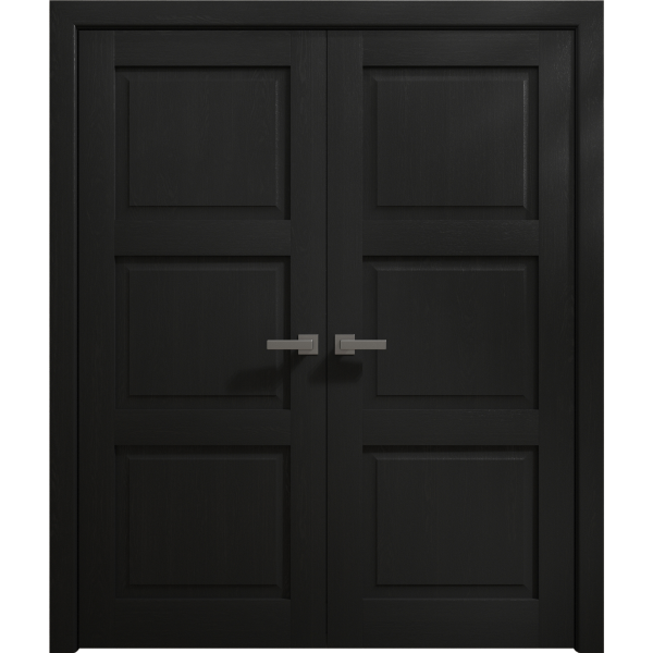 Interior Solid French Double Doors 36 x 80 inches | Ego 5010 Painted Black Oak | Wood Interior Solid Panel Frame | Closet Bedroom Modern Doors