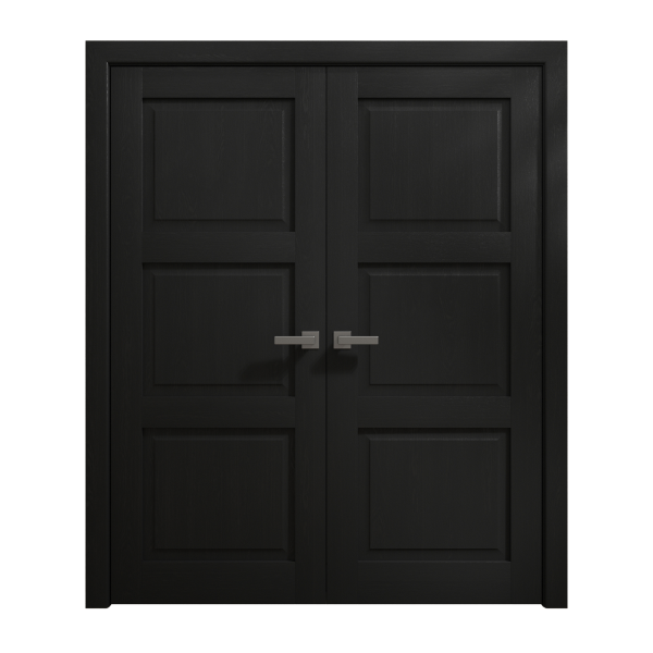 Interior Solid French Double Doors 36 x 80 inches | Ego 5010 Painted Black Oak | Wood Interior Solid Panel Frame | Closet Bedroom Modern Doors