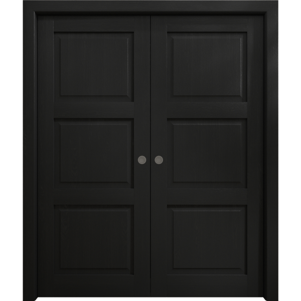 Sliding French Double Pocket Doors 36 x 80 inches | Ego 5010 Painted Black Oak | Kit Rail Hardware | Solid Wood Interior Bedroom Modern Doors