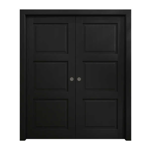 Sliding French Double Pocket Doors 36 x 80 inches | Ego 5010 Painted Black Oak | Kit Rail Hardware | Solid Wood Interior Bedroom Modern Doors