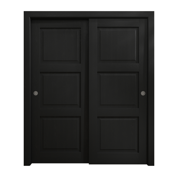 Sliding Closet Bypass Doors 72 x 96 inches | Ego 5010 Painted Black Oak | Rails Hardware Set | Wood Solid Bedroom Wardrobe Doors
