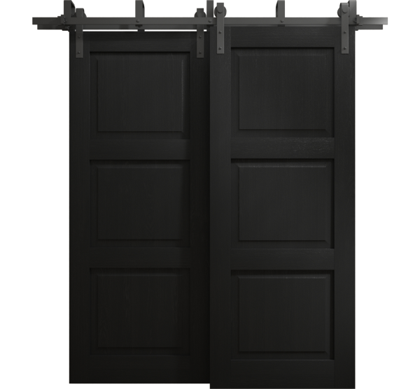 Sliding Closet Barn Bypass Doors 36 x 80 inches | Ego 5010 Painted Black Oak | Modern 6.6ft Rails Hardware Set | Wood Solid Bedroom Wardrobe Doors