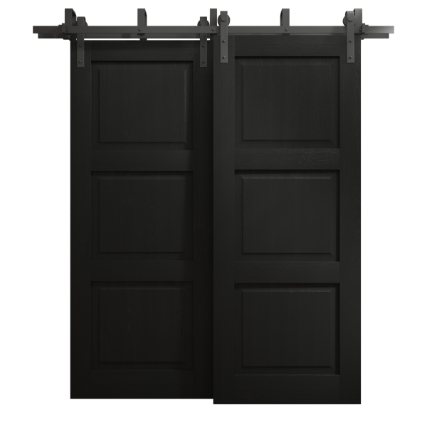 Sliding Closet Barn Bypass Doors 56 x 96 inches | Ego 5010 Painted Black Oak | Modern 6.6ft Rails Hardware Set | Wood Solid Bedroom Wardrobe Doors