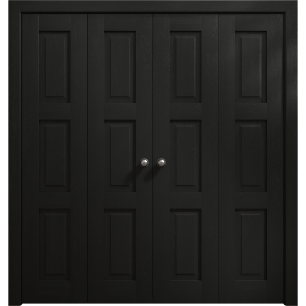 Sliding Closet Double Bi-fold Doors 72 x 80 inches | Ego 5010 Painted Black Oak | Sturdy Tracks Moldings Trims Hardware Set | Wood Solid Bedroom Wardrobe Doors