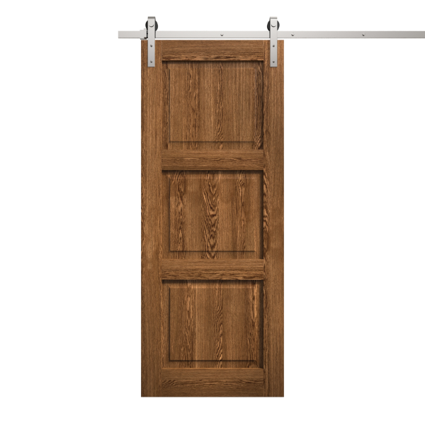 Modern Barn Door 24 x 84 inches | Ego 5010 Cognac Oak | 6.6FT Silver Rail Track Heavy Hardware Set | Solid Panel Interior Doors