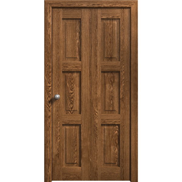 Sliding Closet Bi-fold Doors 36 x 80 inches | Ego 5010 Cognac Oak | Sturdy Tracks Moldings Trims Hardware Set | Wood Solid Bedroom Wardrobe Doors