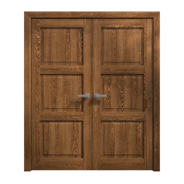 Interior Solid French Double Doors 36 x 80 inches | Ego 5010 Cognac Oak | Wood Interior Solid Panel Frame | Closet Bedroom Modern Doors