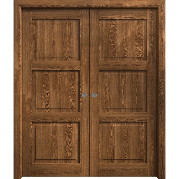 Sliding French Double Pocket Doors 36 x 80 inches | Ego 5010 Cognac Oak | Kit Rail Hardware | Solid Wood Interior Bedroom Modern Doors