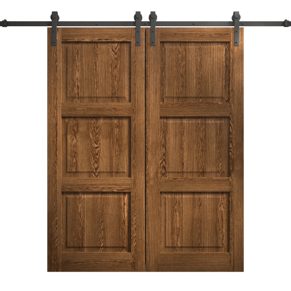 Modern Double Barn Door 36 x 80 inches | Ego 5010 Cognac Oak | 13FT Silver Rail Track Set | Solid Panel Interior Doors