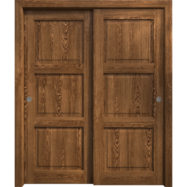 Sliding Closet Bypass Doors 36 x 80 inches | Ego 5010 Cognac Oak | Rails Hardware Set | Wood Solid Bedroom Wardrobe Doors