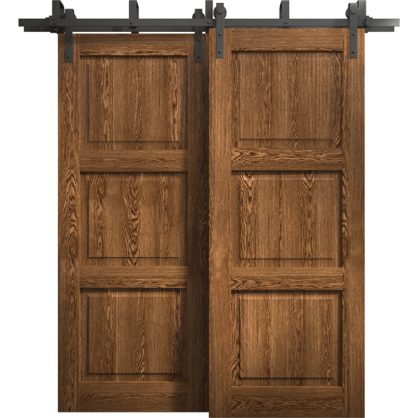 Sliding Closet Barn Bypass Doors 36 x 80 inches | Ego 5010 Cognac Oak | Modern 6.6ft Rails Hardware Set | Wood Solid Bedroom Wardrobe Doors