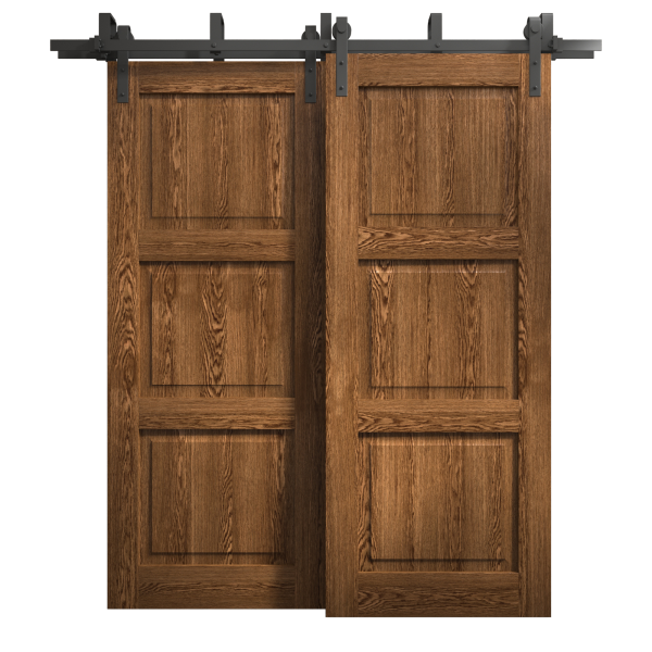 Sliding Closet Barn Bypass Doors 36 x 80 inches | Ego 5010 Cognac Oak | Modern 6.6ft Rails Hardware Set | Wood Solid Bedroom Wardrobe Doors