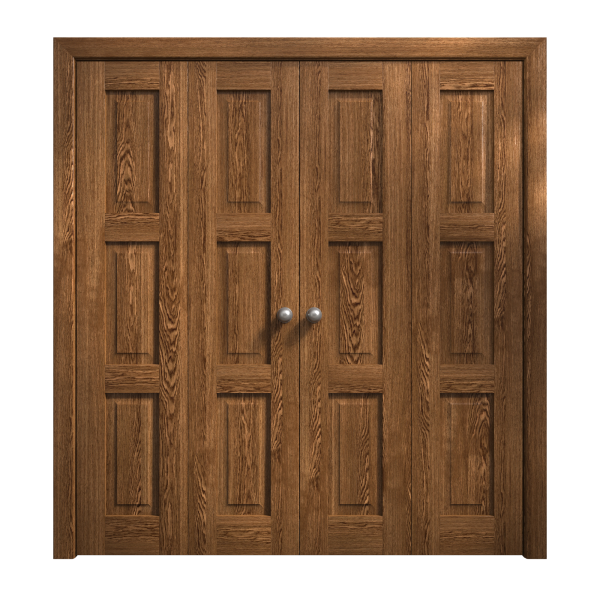 Sliding Closet Double Bi-fold Doors 72 x 80 inches | Ego 5010 Cognac Oak | Sturdy Tracks Moldings Trims Hardware Set | Wood Solid Bedroom Wardrobe Doors