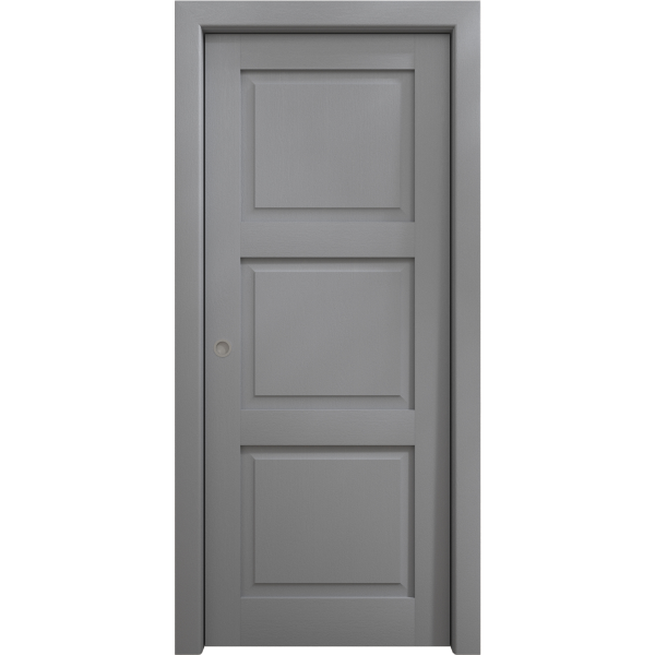 Sliding Pocket Door 18 x 84 inches | Ego 5010 Painted Grey Oak | Kit Rail Hardware | Solid Wood Interior Bedroom Modern Doors