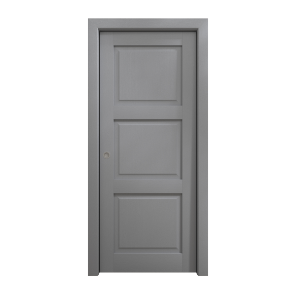Sliding Pocket Door 18 x 84 inches | Ego 5010 Painted Grey Oak | Kit Rail Hardware | Solid Wood Interior Bedroom Modern Doors