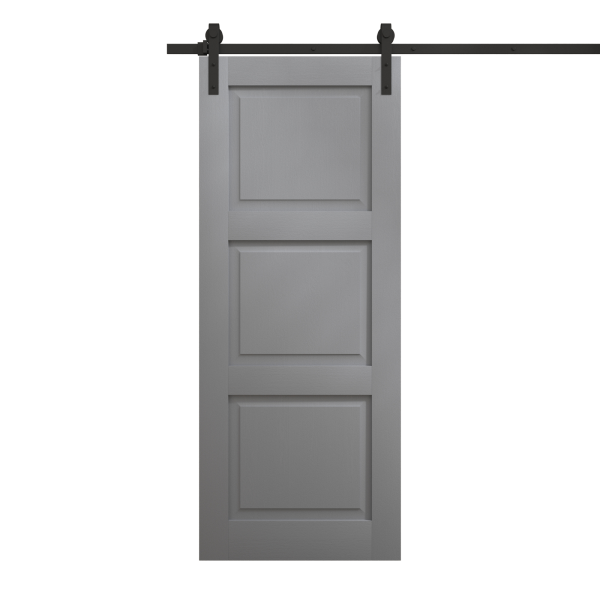 Modern Barn Door 18 x 80 inches | Ego 5010 Painted Grey Oak | 6.6FT Rail Track Heavy Hardware Set | Solid Panel Interior Doors