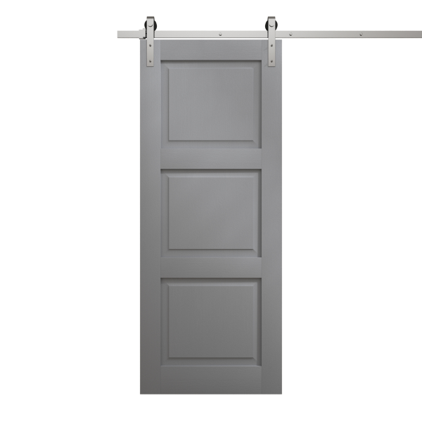 Modern Barn Door 30 x 96 inches | Ego 5010 Painted Grey Oak | 6.6FT Silver Rail Track Heavy Hardware Set | Solid Panel Interior Doors