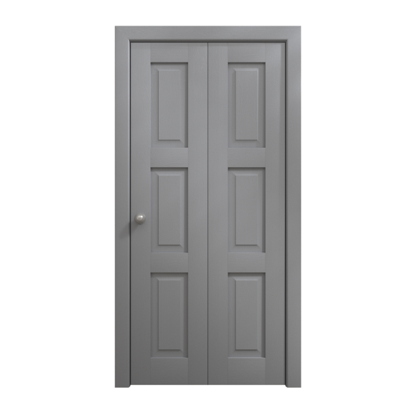 Sliding Closet Bi-fold Doors 36 x 80 inches | Ego 5010 Painted Grey Oak | Sturdy Tracks Moldings Trims Hardware Set | Wood Solid Bedroom Wardrobe Doors