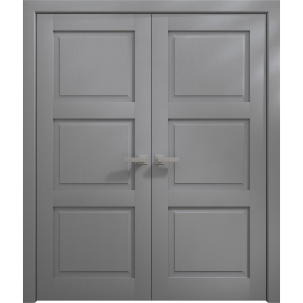 Interior Solid French Double Doors 36 x 80 inches | Ego 5010 Painted Grey Oak | Wood Interior Solid Panel Frame | Closet Bedroom Modern Doors