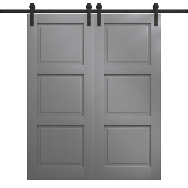 Modern Double Barn Door 36 x 80 inches | Ego 5010 Painted Grey Oak | 13FT Rail Track Set | Solid Panel Interior Doors