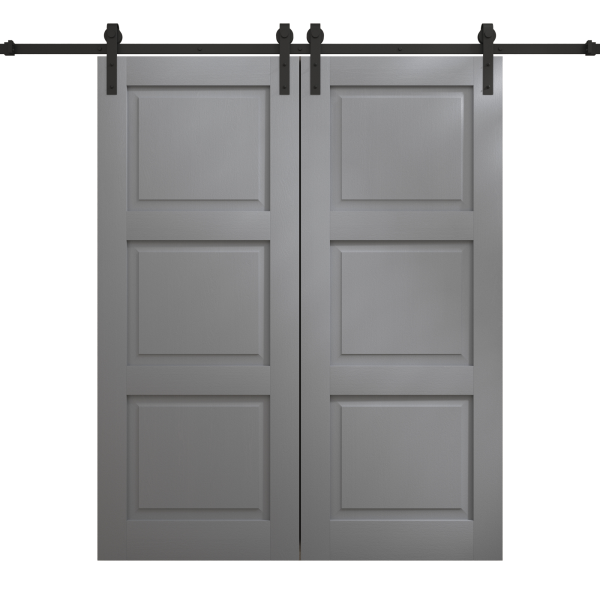 Modern Double Barn Door 72 x 96 inches | Ego 5010 Painted Grey Oak | 13FT Rail Track Set | Solid Panel Interior Doors