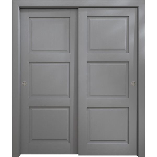 Sliding Closet Bypass Doors 36 x 80 inches | Ego 5010 Painted Grey Oak | Rails Hardware Set | Wood Solid Bedroom Wardrobe Doors