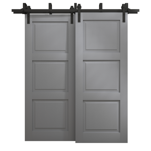 Sliding Closet Barn Bypass Doors 36 x 84 inches | Ego 5010 Painted Grey Oak | Modern 6.6ft Rails Hardware Set | Wood Solid Bedroom Wardrobe Doors