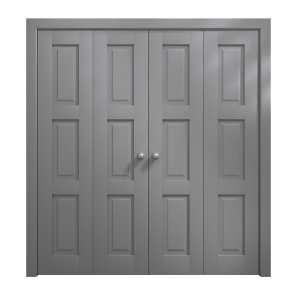 Sliding Closet Double Bi-fold Doors 72 x 80 inches | Ego 5010 Painted Grey Oak | Sturdy Tracks Moldings Trims Hardware Set | Wood Solid Bedroom Wardrobe Doors