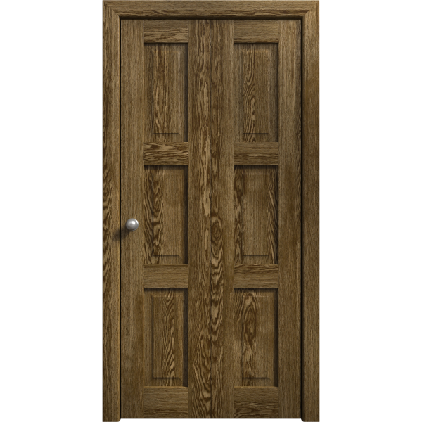 Sliding Closet Bi-fold Doors 36 x 80 inches | Ego 5010 Marble Oak | Sturdy Tracks Moldings Trims Hardware Set | Wood Solid Bedroom Wardrobe Doors