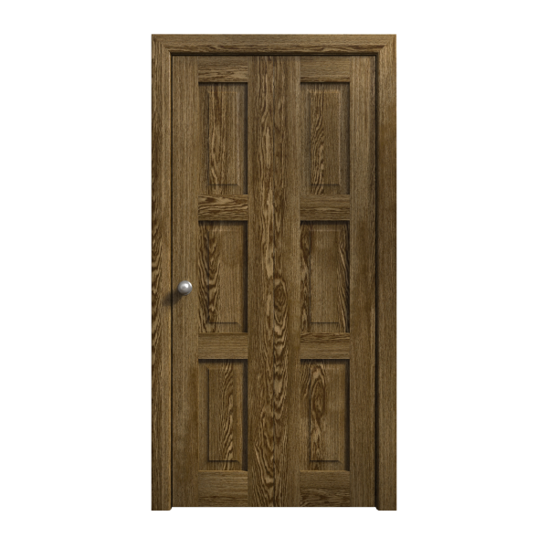 Sliding Closet Bi-fold Doors 36 x 80 inches | Ego 5010 Marble Oak | Sturdy Tracks Moldings Trims Hardware Set | Wood Solid Bedroom Wardrobe Doors